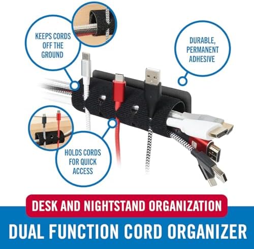 VELCRO Brand Complete Desk Cable Management Kit | 8in Mountable Cable Sleeve 2pk + 150pk Reusable Cable Ties + Desk & Nightstand Cord Organizer | Black, Damage-Free Mounting