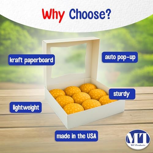 MT Products White Bakery Boxes 8" x 8" x 2.5" - Elegant Pastry Boxes (Pack of 10) - Made in USA
