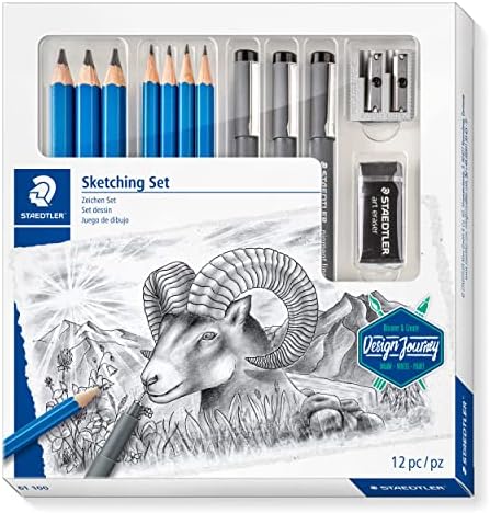 Staedtler Mars Lumograph Art Set | Drawing Kit with Art Pencils, Drawing Pens, Eraser and Double Hole Sharpener (61 100)