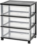 IRIS USA 3-Drawer Wide Storage Cart with Wheels, Organizer, Black