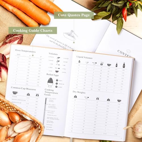 Lanpn Blank Recipe Book Cookbook to Write in Your Own Recipes, Waterproof B5 Empty Cooking Journal for 120 Recipes, Leather Cover Recipe Notebook with Stickers to Organize Your Family Recipes, Rose