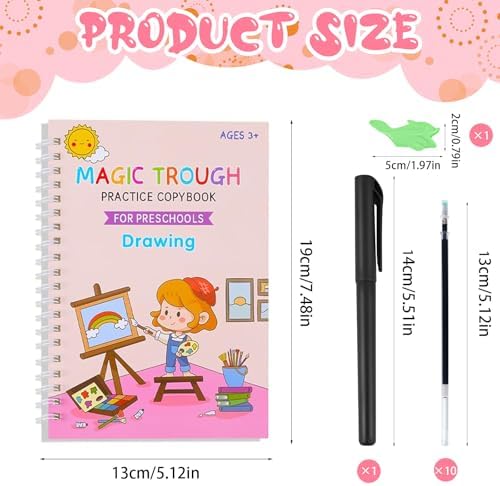 Magic Grooved Reusable Writing Books, Tracing Workbook for Kids Ages 3‑5