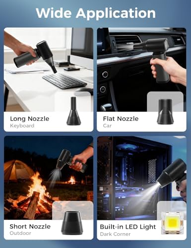 Compressed Air Duster - 180000RPM Super Power Electric Air Duster, 3-Speed Adjustable Rechargeable Cordless Air Blower with LED Light, Dust Blower for Computer, Keyboard, Outdoor, Car and House