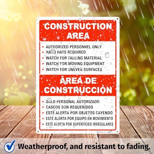 BRIMAR Bilingual Construction Area Rules Safety Sign, Red, 10 X 14 in