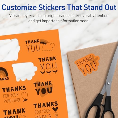 Avery® Printable Sticker Paper, 8-1/2" x 11", Full-Sheet Labels, Bright Orange Labels, Laser/Inkjet Printable, 10 Total, Great for Packaging and Stickers