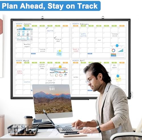 Dry Erase Calendar for Wall 4 Month, 48" x 36" Large White Board Calendar