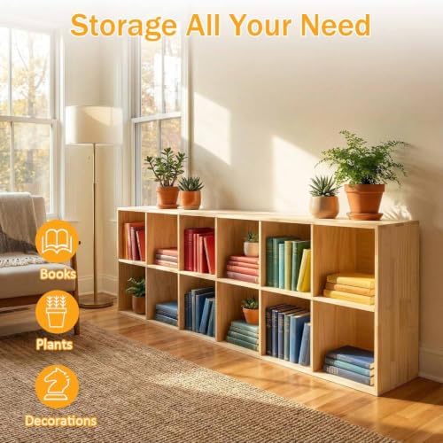 Solid Wood Horizontal Bookshelf,Cubby Storage Organizer,Vertical or Horizontal Bookcase,Hallway TV Stand,for Books, Photo Albums, Plants & Daily Necessities(23.6"-4Cube)