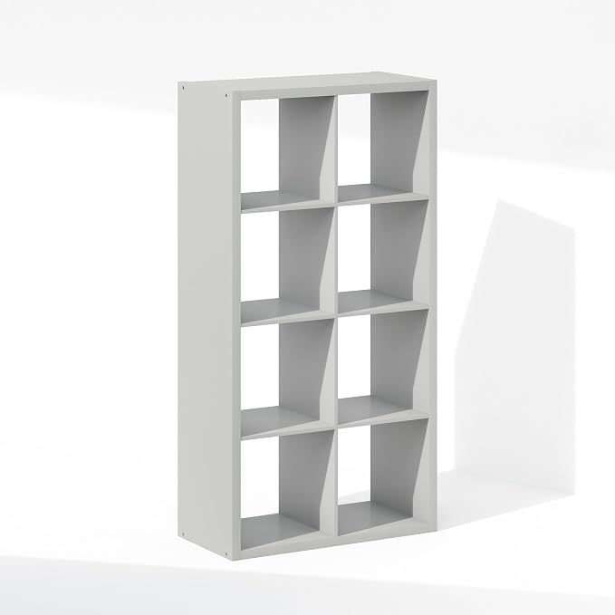 Furinno Simple 8-Cube Storage Organizer, Extra Thick Frame, Pale Grey | Vertical/Horizontal, Open Back, Display Shelf, Shelving Unit, Storage Shelves, for Organization, Living Room, Home Office