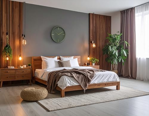 Zen Grove Minimalist Wall Clock, 15.75” Modern Green Wall Clock with Gold Accents, Subtle Stripe Face, Quartz Movement, Glass Cover, Contemporary Home Décor