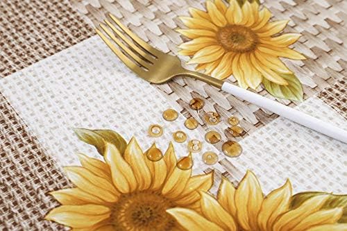 LIBERECOO Vinyl Tablecloth with Flannel Backing, 60 x 102 Inch Sunflower Rectangle Stain-Resistant Table Cloth Waterproof Plastic Table Cover