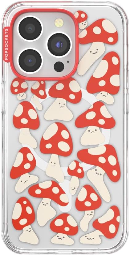 PopSockets iPhone 14 Pro Case with MagSafe, Phone Case for iPhone 14 Pro, Grip Sold Separately, Wireless Charging Compatible - Red Shrooms