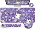 LIMKRIAN Purple Mouse Pad Large Desk Mat Set, Kawaii Cat Gaming Mousepad