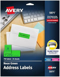 Avery Printable Address Labels with Sure Feed, 1" x 2-5/8", Neon Green, Laser & Inkjet Compatible, 750 Blank Labels per Pack, Great for Branding, Mailing, Organizing, and More (5-Pack of 5971)