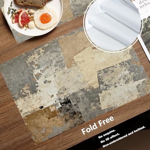 Batmerry Grey Abstract Art Linen Placemats Set of 6, Beige Painting Washable Table Mats for Kitchen Table Thickened Heat Insulation Dining Set Indoor Outdoor 12X18 in
