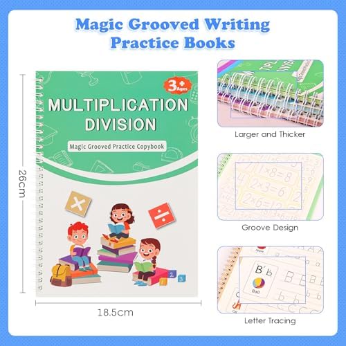 Magic Grooved Writing Books, Reusable Tracing Workbook for Kids Ages 3‑8