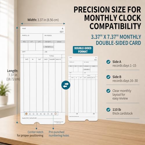 100 Pack Time Cards for Nile 4500PP/4500PP10 & Pyramid 3800/3800-10 Clocks