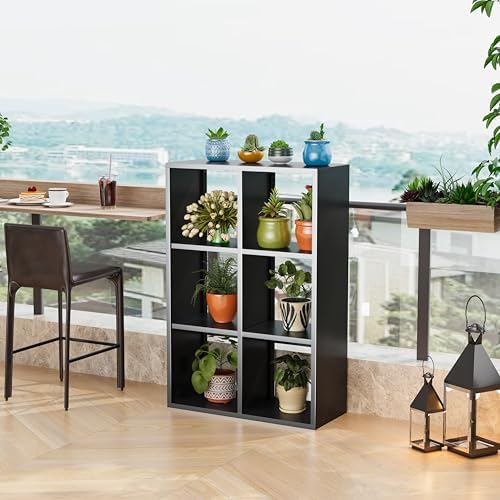 6 Cube Organizers and Storage, Open Shelf Storage, Includes 4 Corner Bumpers, Space-Saving Vertical Storage for Living Room, Home Office, 41.7" H x 27.6" W x 11.8" D, Black