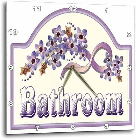 3dRose Wall Clock Silent - 10 inch - Vintage Violet Bathroom Sign - Vintage