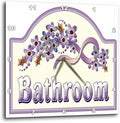 3dRose Wall Clock Silent - 10 inch - Vintage Violet Bathroom Sign - Vintage