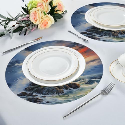 Nautical Lighthouse Round Placemats Set of 4, Table Mats Place Mats