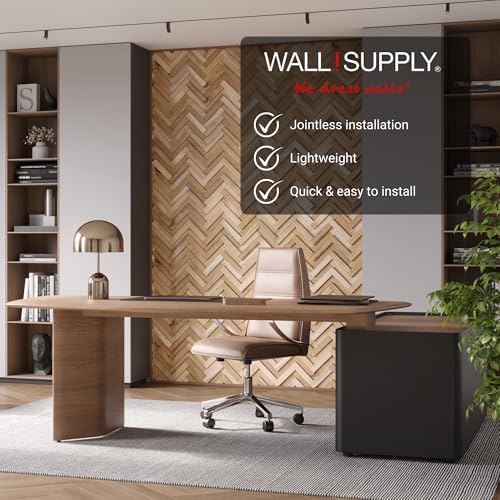 Wall!Supply 3D Wall Panels – Reclaimed Herringbone Asian Teak Wood – Home Decor Wallpaper Alternative for Living Room, Bedroom & Office – Easy DIY Installation – 16 Pack, Covers 11.63 Sq Ft