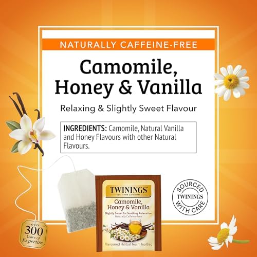Twinings Camomile, Honey & Vanilla Herbal Tea Individually Wrapped Bags, 100 Count (Pack of 1), Naturally Caffeine-Free, Enjoy Hot or Iced, 100 Teabags