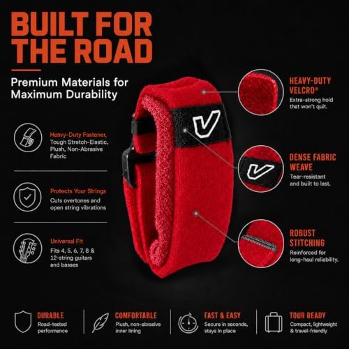 Gruv Gear Fret Wrap & Guitar Mute, Fretwrap for Acoustic, Electric & Bass | String Dampener Recording, Tapping & Practice Accessory (1 Pack, Large Red, Fits 6 String Bass, 8 String Guitar)