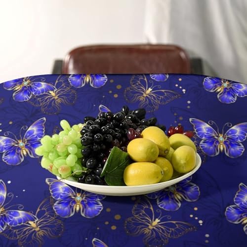 Dark Purple Butterfly Tablecloth, Luxury Golden Blue Purple Butterfly Print Table Cloth for Outdoor Patio Party Picnic Wedding Indoor Kitchen Dinner Table Decor 60x90in