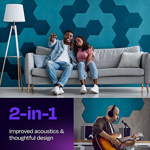 Acoustic Panels 12-Pack Soundproof Wall Panels 12"X10.4"X0.4" Sound Panels High Density Sound Dampening Panels - [Light Turquoise Hexagon]