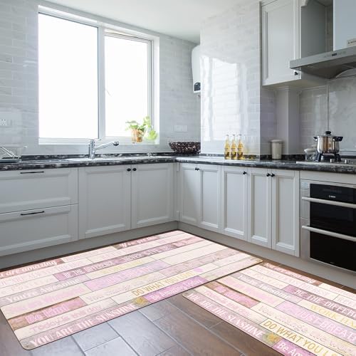 Inspirational Positive Quotes Kitchen Mats for Floor Pink Anti Fatigue Mats for Kitchen Floor Cushioned Waterproof Pink Kitchen Decor Set