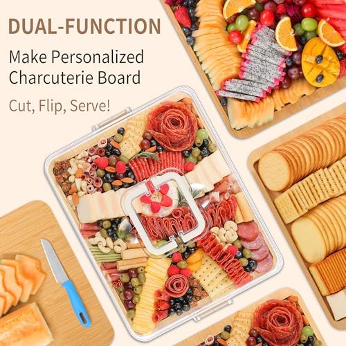 CAWIU Large Charcuterie Board with Lid, Portable Cheese Board & Snack Tray