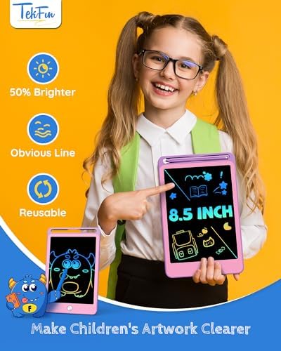 TEKFUN 3 Pack LCD Writing Tablet for Kids, 8.5 Inch Blue+Pink+Purple Doodle Board Drawing Board Reusable Drawing Tablet with Lanyard, Educational Kids