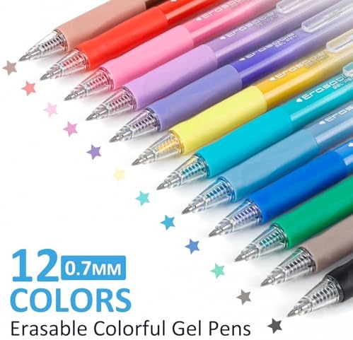 Solati 12 Colors Erasable Gel Pens, Fine Point 0.7mm Colored Erasable Pens