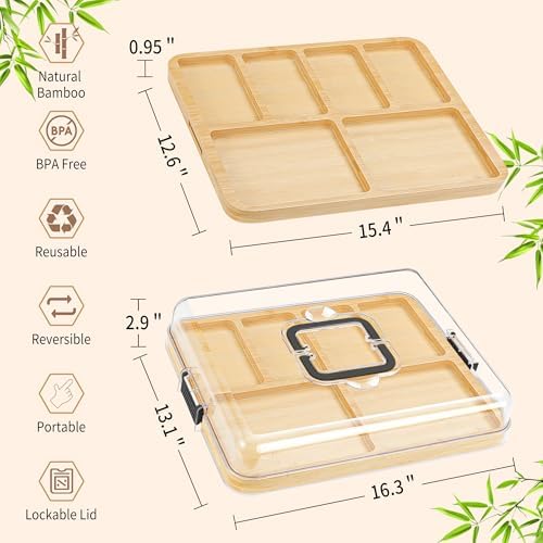 CAWIU Large Charcuterie Board with Lid, Portable Cheese Board & Snack Tray