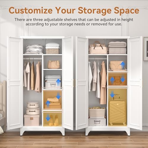 Polup Metal Armoire Wardrobe Closet, 71" Tall Wardrobe Cabinet with 2 Doors