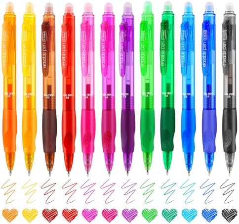 USUAL Retractable Erasable Gel Pens 12 Assorted Colors 0.5mm Smooth Writing, Make Mistakes Disappear, Office & Back-to-School Supplies (12 Colors)