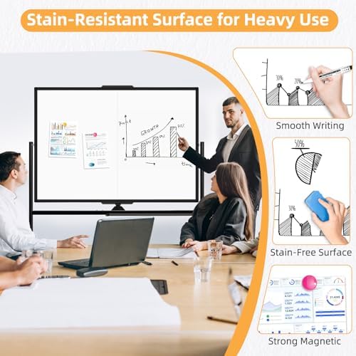 Rolling Dry Erase Whiteboard Stand, 48" x 36" White Board on Wheels Black