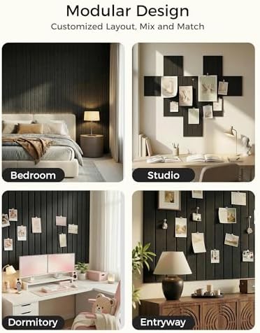 Aothia 12-Pack Felt Bulletin Board Tiles 48"x36", Modular Pin Board for Notes, Photos & Mood Boards, Cork Board Alternative for Smooth Walls, 0.35" Thick, 70 Adhesive Tabs & 40 Pins, Black