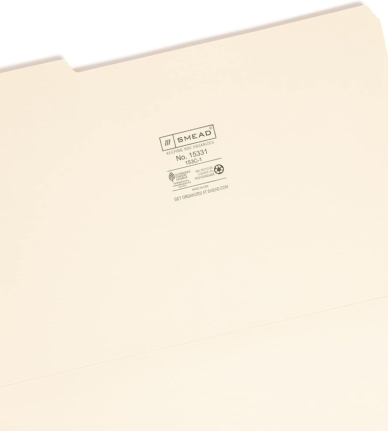 Smead File Folder, 1/3-Cut Tab, Left Position, Legal Size, Manila, 100 per Box (15331)