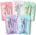 Sayglossy 5 Sets 7 Pcs Kawaii Stationery Set Cute Stationery Mini Office Supply Kit Cute School Supplies Including Ballpoint Pens Pencil Sharpener Highlighter Correction Tape Ruler Utility Knife