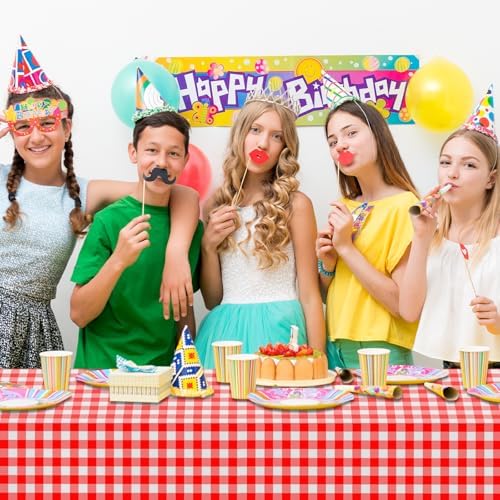 CXPSINC 54 Inch X 100 Feet Plastic Table Cover Roll Disposable Tablecloth with Slide Cutter for All Type/Shape Tables | Party, Banquet, Birthdays, Weddings(Red Checkered, 100 Feet)