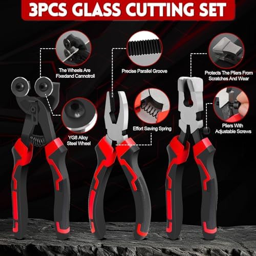 YOTINO Glass Cutters Tools 33PCS Stained Glass Kit,Running Pliers Breaking Pliers Oil Feed Glass Cutter Set Cut Complete Stained Glass Supplies for Stained Glass, Tiles, Mosaic Cutting