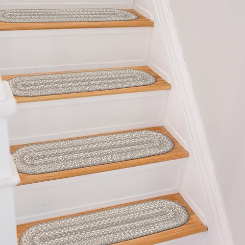 Homespice Grey Cloud Jute Braided Stair Treads, Oval 8x28 Set of 13