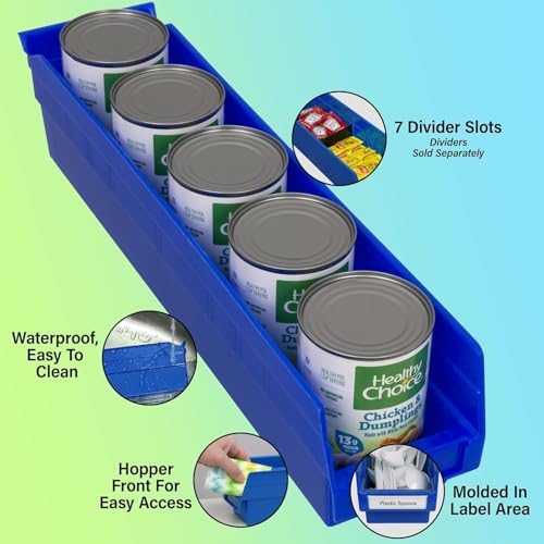 Akro-Mils 30128 Heavy Duty Plastic Shelf Bins, 18"x 4"x 4", Yellow, 12-Pack
