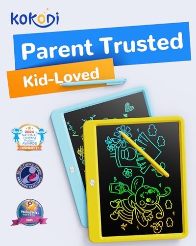 KOKODI LCD Writing Tablet, 12 Inch Colorful Toddler Doodle Board Drawing Tablet, Erasable Reusable Electronic Drawing Pads, Educational and Learning Toy for 3-6 Years Old Boy and Girls(Yellow)