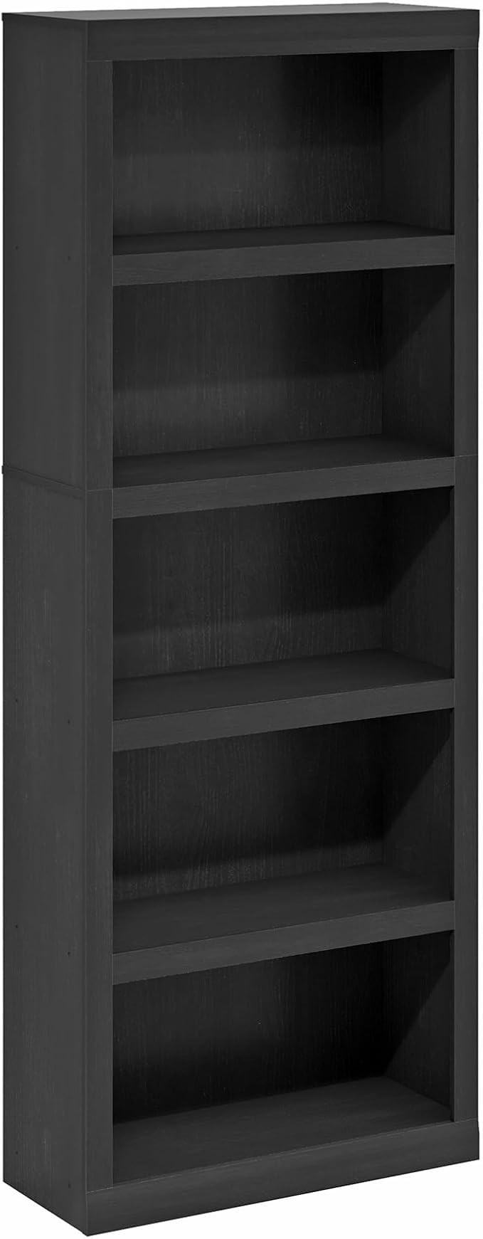 Furinno Rail Book Shelf, 5-Tier Bookshelf with Open Shelf, Bookcase with Classic Style Edges, 10 x 24.6 x 63.5, for Organization and Storage, for Living Room, Bedroom, Home Office, Blackwood