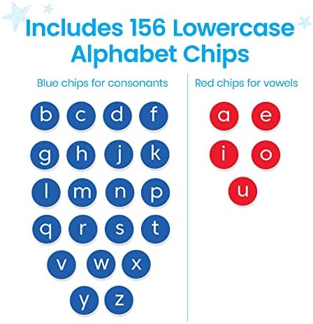 hand2mind Elkonin Boxes Magnetic Dry Erase Boards and Lowercase Alphabet Chips Sets for Literacy Learning