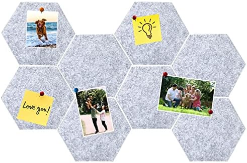 8Pcs Hexagon Felt Cork Board Tiles, Self Adhesive DIY Bulletin Board Pin Board for Office School Home Wall Decor Memos Photos Display (Light Grey)