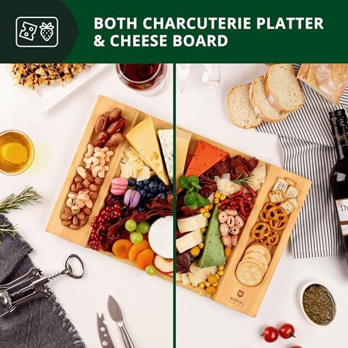 ROYAL CRAFT WOOD Charcuterie and Cheese Board - Large Bamboo Cheese Board - Serving Tray Platter - House Warming Gifts New Home, Birthday Gifts for Mom Dad Women Men - 15.5"x10"