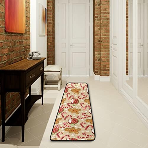 Christmas Gingerbread Man Kitchen Runner Rug 2x6 Ft Winter Cane Candy Kitchen Runner Mat Brown Area Rug Non Slip Washable Floor Carpet for Bathroom Living Room Bedroom Laundry Home Decor